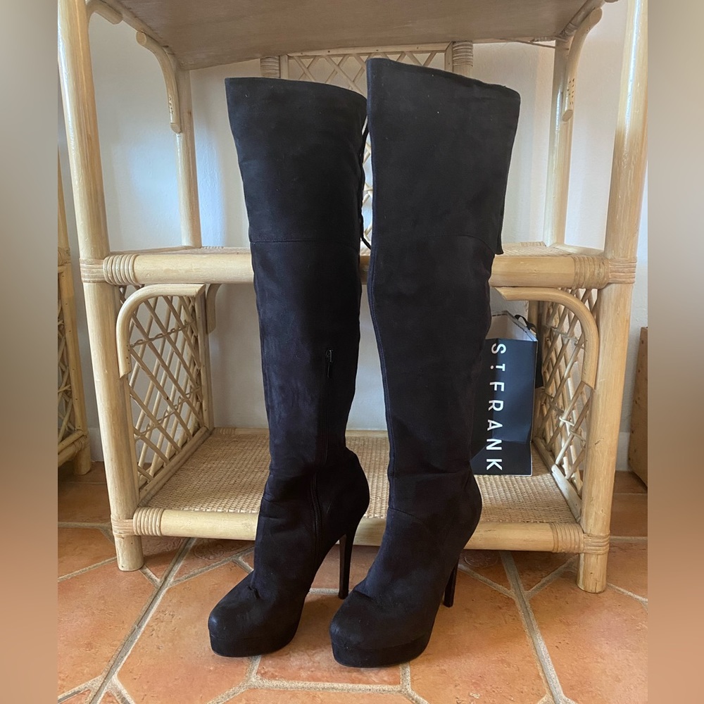 Black Steve Madden Ultrasuede Knee High Heeled Boots